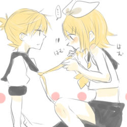 Rule 34 | 1boy, 1girl, bad id, bad pixiv id, blonde hair, blush, brother and sister, couple, hetero, incest, kagamine len, kagamine rin, kuronyanko, necktie, short hair, siblings, twincest, twins, vocaloid, yellow necktie