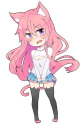 Rule 34 | 1girl, animal ears, artist request, black thighhighs, blush, breasts, cat ears, cat girl, cat tail, chibi, cleavage, female focus, gradient eyes, long hair, looking at viewer, meme attire, miniskirt, multicolored eyes, nyatasha nyanners, official art, open-chest sweater, open mouth, pigeon-toed, pink hair, pleated skirt, purple eyes, shoes, skirt, skirt tug, small breasts, solo, standing, straight hair, sweater, tail, thighhighs, transparent background, v arms, very long hair, virtual youtuber, vshojo, zettai ryouiki