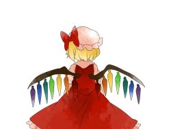 Rule 34 | bad id, bad pixiv id, blonde hair, blouse, bow, comic, female focus, flandre scarlet, from behind, hair bow, hammer (sunset beach), hat, shirt, short hair, side ponytail, silent comic, skirt, solo, touhou, wings