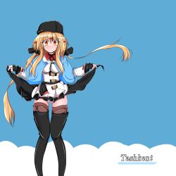 Rule 34 | 1girl, anchor necklace, black bow, black footwear, black gloves, black hat, black skirt, blue shawl, blush, boots, bow, brown eyes, brown hair, character name, embarrassed, fingerless gloves, fur hat, gloves, hair between eyes, hair ornament, hairclip, hat, highres, jacket, jewelry, kantai collection, long hair, looking at viewer, low twintails, necklace, panties, papakha, scarf, shawl, shirt, skirt, skirt hold, solo, star (symbol), tashkent (kancolle), thigh boots, thighhighs, torn clothes, torn scarf, twintails, underwear, untucked shirt, white jacket, white panties, white scarf, yuuyuki