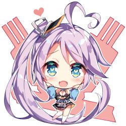 Rule 34 | 1girl, :d, ahoge, anchor, asymmetrical legwear, azur lane, bare shoulders, bikini, bikini top only, black bikini, black skirt, blue eyes, blue shirt, blush, breasts, chibi, cleavage, commentary request, detached collar, fang, full body, hair ornament, hands on own cheeks, hands on own face, heart, heart-shaped pupils, heart ahoge, long hair, long sleeves, looking at viewer, medium breasts, miniskirt, mismatched legwear, off shoulder, open mouth, pleated skirt, portland (azur lane), purple hair, shirt, side ponytail, simple background, skirt, smile, solo, star (symbol), star print, swimsuit, symbol-shaped pupils, turret, unacchi (nyusankin), very long hair, white background, white legwear
