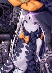Rule 34 | 1girl, abigail williams (fate), abigail williams (third ascension) (fate), absurdres, black bow, black gloves, black hat, black panties, bow, chromatic aberration, colored skin, fate/grand order, fate (series), gloves, glowing, glowing eye, grin, hat, highres, holding, keyhole, long hair, looking at viewer, lowleg, lowleg panties, navel, orange bow, pale skin, panties, parted bangs, purple eyes, revision, sanpeita, silver hair, smile, solo, star (symbol), star print, stomach, teeth, tentacles, third eye, underwear, very long hair, white skin, witch hat