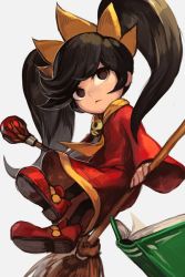 Rule 34 | 1girl, ashley (warioware), big hair, black hair, dress, flat chest, hairband, hungry clicker, long hair, looking at viewer, nintendo, pantyhose, red dress, red eyes, skull, solo, twintails, very long hair, warioware