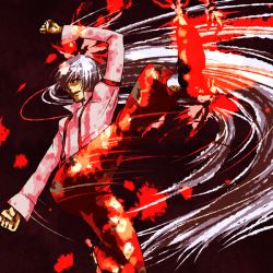 Rule 34 | 1girl, bow, discharge cycle, female focus, fujiwara no mokou, genocide cutter, hair bow, hair ribbon, kicking, long hair, parody, ribbon, rugal bernstein, silver hair, snk, solo, the king of fighters, tobi (discharge cycle), touhou
