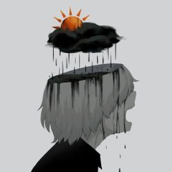 Rule 34 | 1other, androgynous, avogado6, cloud, commentary, crying, dark clouds, from side, grey background, muted color, open mouth, original, rain, ripples, short hair, simple background, sun, tagme, tears, water, water drop