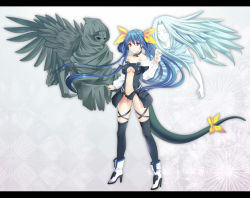 Rule 34 | 1boy, 2girls, arc system works, asymmetrical wings, bare shoulders, black legwear, blue hair, boots, bow, breasts, chiroku, choker, dizzy (guilty gear), guilty gear, guilty gear x, guilty gear xx, hair bow, letterboxed, long hair, multiple girls, navel, necro (guilty gear), red eyes, ribbon, standing, tail, tail ornament, tail ribbon, thighhighs, twintails, underboob, undine (guilty gear), wings