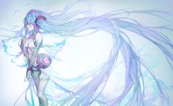 Rule 34 | 1girl, absurdly long hair, absurdres, anklet, aqua eyes, aqua hair, barefoot, binary, breasts, bridal gauntlets, center opening, chyan, digital dissolve, elbow gloves, closed eyes, fingerless gloves, gloves, hatsune miku, hatsune miku (append), headphones, highres, jewelry, long hair, microphone, music, navel, necktie, open mouth, rectangle, singing, solo, thighhighs, toeless legwear, twintails, very long hair, vintage microphone, vocaloid, tda model (mikumikudance), vocaloid append