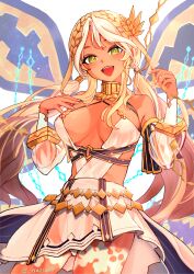 Rule 34 | 1girl, absurdres, andromeda (fate), andromeda (first ascension) (fate), blonde hair, braid, breasts, chain, crown braid, dark-skinned female, dark skin, detached sleeves, fate/grand order, fate (series), gold chain, green eyes, highres, large breasts, long hair, low twintails, natsui3, twintails, twitter username, white nails
