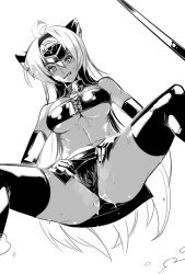 Rule 34 | 00s, akinaie, breasts, large breasts, long hair, monochrome, pussy, spread legs, spread pussy, spread pussy under clothes, t-elos, wet, xenosaga