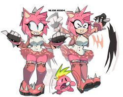 Rule 34 | &gt; &lt;, 1girl, amy rose, animal ears, animal nose, black gloves, boots, bracelet, breasts, choker, copy ability, cosplay, cropped jacket, dated, dress, elphelt valentine, elphelt valentine (cosplay), frilled dress, frills, furry, furry female, gloves, green eyes, guilty gear, guilty gear strive, hairband, hedgehog ears, hedgehog girl, high heel boots, high heels, highres, holding, holding microphone stand, jacket, jewelry, kirby, kirby (series), long sleeves, mendo&#039;s art, microphone stand, mike kirby, mohawk, multicolored clothes, multicolored gloves, nintendo, pink bracelet, pink choker, pink footwear, pink fur, pink hair, pink jacket, short hair, smile, sonic (series), spiked boots, spiked bracelet, spiked choker, spiked gloves, spiked hairband, spikes, teeth, thigh boots, white dress, white gloves