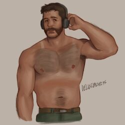 1boy arm_hair armpit_hair bara call_of_duty call_of_duty:_modern_warfare_2 captain_price chest_hair cowboy_shot cropped_legs hairy headphones heat_stroke_photoshoot_(meme) highres large_pectorals lee_(infatuationship) light_smile male_focus mature_eyes mature_male meme muscular muscular_male mutton_chops navel nipples pectorals revision short_hair simple_background solo standing stomach tank_top_sunburn_(meme) thick_chest_hair thick_navel_hair topless_male white_background