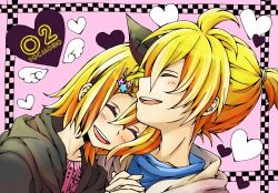 Rule 34 | 1boy, 1girl, bad id, bad pixiv id, belukuel, brother and sister, colorized, closed eyes, heart, kagamine len, kagamine rin, short hair, siblings, twins, vocaloid