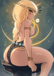 Rule 34 | 1girl, absurdres, armlet, ass, black dress, blonde hair, blush, bracelet, braid, breasts, chain, dress, elden ring, from software, heart, highres, jewelry, large breasts, long hair, looking at viewer, queen marika the eternal, sitting, sleeveless, sleeveless dress, smile, sparkle, speech bubble, spoken heart, thick thighs, thighs, tiara, tony welt, yellow eyes