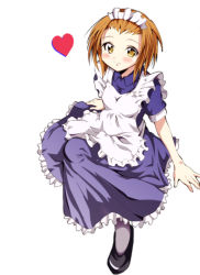 Rule 34 | 00s, 1girl, alternate costume, bad id, bad pixiv id, brown eyes, brown hair, enmaided, female focus, full body, heart, high trap, k-on!, maid, pantyhose, short hair, simple background, solo, tainaka ritsu, tomboy, white background