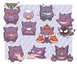 Rule 34 | +++, 2027 (submarine2027), alternate color, closed eyes, commentary request, creatures (company), dreepy, drifloon, food, game freak, gastly, gen 1 pokemon, gen 4 pokemon, gen 8 pokemon, gengar, grin, haunter, holding, ice cream, ice cream cone, leg up, mega gengar, mega pokemon, nintendo, no humans, open mouth, outline, pokemon, pokemon (creature), shiny and normal, shiny pokemon, sleeping, smile, sparkle, standing, standing on one leg, sweatdrop, tearing up, teeth, tongue, tongue out, trembling, zzz