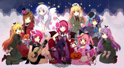 Rule 34 | 10s, 6+girls, :p, acoustic guitar, angel, angel beats!, angel wings, bad id, bad pixiv id, bat wings, blush, bow, bowtie, brown hair, card, flower, guitar, hair ornament, halloween, halo, hat, headset, highres, hisako (angel beats!), holding, holding card, instrument, irie miyuki, iwasawa masami, jack-o&#039;-lantern, jewelry, kneeling, maid headdress, microphone, multiple girls, necklace, pink hair, pumpkin, purple hair, sekine shiori, shiina (angel beats!), shiori, silver hair, smile, star (symbol), tenshi (angel beats!), thighhighs, tomako, tongue, tongue out, twintails, two side up, wings, yui (angel beats!), nakamura yuri, yusa (angel beats!), yusacan
