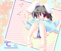 Rule 34 | 1girl, ai takurou, animal ears, blush, rabbit ears, covering face, female focus, full body, inaba tewi, lowres, no nose, solo, swimsuit, touhou
