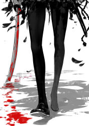 Rule 34 | 1girl, black pantyhose, blood, bloody weapon, close-up, feathers, female focus, fkey, highres, legs, lower body, original, pantyhose, solo, sword, waist down, weapon