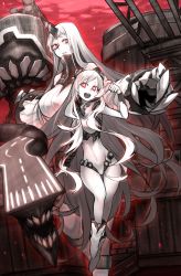 Rule 34 | 10s, abyssal ship, airfield princess, ankle boots, boots, breasts, ganesagi, highres, horns, kantai collection, knee boots, large breasts, leotard, long hair, multiple girls, red eyes, seaport princess, single horn, very long hair, white hair