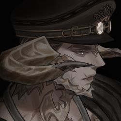 Rule 34 | 1boy, au ra, bad id, bad pixiv id, black background, black hat, brown hair, closed mouth, cropped, facial scar, final fantasy, final fantasy xiv, goggles, goggles on headwear, half-closed eyes, hat, horns, male focus, mell (dmwe3537), portrait, scales, scar, scar on cheek, scar on face, scar on mouth, scar on neck, simple background, solo, upper body, warrior of light (ff14), white eyes