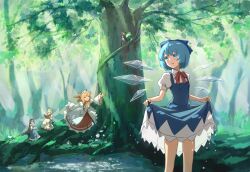Rule 34 | &gt; &lt;, 4girls, ahoge, ascot, black hair, blonde hair, blue bow, blue dress, blue eyes, blue hair, blush, book, bow, breedo, cirno, collared shirt, commentary request, dress, fairy, fairy wings, flower, forest, hair bow, headdress, holding, holding book, ice, ice wings, luna child, multiple girls, nature, neck ribbon, open mouth, orange hair, outdoors, pinafore dress, puffy short sleeves, puffy sleeves, reading, red ribbon, red skirt, ribbon, shirt, short sleeves, skirt, skirt hold, sleeveless, sleeveless dress, star sapphire, sunny milk, touhou, touhou lost branch of legend, water, water drop, white dress, white flower, white shirt, window, wings, yellow ascot
