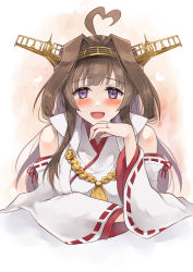 Rule 34 | 1girl, ahoge, breasts, brown hair, commission, detached sleeves, double bun, hair bun, hairband, hatomaru (hatomaru56), headgear, heart, heart-shaped pupils, heart ahoge, highres, japanese clothes, jewelry, kantai collection, kongou (kancolle), kongou kai ni (kancolle), large breasts, long hair, nontraditional miko, purple eyes, ribbon-trimmed sleeves, ribbon trim, ring, skeb commission, solo, symbol-shaped pupils, upper body, wedding band