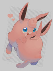 Rule 34 | blue eyes, commentary request, creatures (company), closed eyes, game freak, gen 1 pokemon, heart, highres, hug, kikuyoshi (tracco), looking at viewer, nintendo, no humans, open mouth, pokemon, pokemon (creature), signature, smile, tongue, wigglytuff
