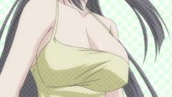Rule 34 | 10s, 1girl, animated, animated gif, bare shoulders, black hair, bouncing breasts, breasts, cleavage, close-up, female focus, impossible clothes, kore wa zombie desu ka?, large breasts, long hair, no bra, seraphim (korezom), solo