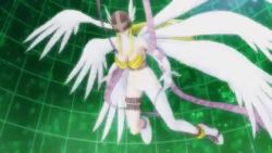 Rule 34 | 1girl, aiming, angel wings, angewomon, animated, armor, ass, ass cutout, asymmetrical ass, asymmetrical ass cutout, bandai, bandai namco, blonde hair, bodysuit, breasts, clothing cutout, covered eyes, cowboy shot, digimon, digimon rearise, evolution, feathers, flying, half ass, helmet, kicking, large breasts, leotard, long twintails, lovelyangemon, navel, parted lips, revealing clothes, smile, solo, sound, standing, transformation, video, winged helmet, wings