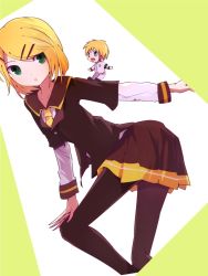 Rule 34 | 1boy, 1girl, bad id, bad pixiv id, blonde hair, brother and sister, executive student council (module), green eyes, inae keiji, inaeda kei, kagamine len, kagamine rin, mini person, miniboy, necktie, pantyhose, project diva (series), project diva f, siblings, smile, trad school (module), twins, uniform, vocaloid