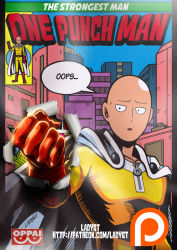 Rule 34 | 1boy, bald, boots, cape, censored, comic, copyright name, english text, fake censor, fourth wall, gloves, ladygt93, male focus, one-punch man, patreon, patreon username, retro artstyle, saitama (one-punch man), signature, sweatdrop, watermark, web address