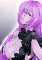 Rule 34 | 1girl, 9 (vocaloid), aqua eyes, avtechno!, bad id, bad pixiv id, breasts, cleavage, female focus, gradient background, long hair, megurine luka, mono (shootingstar-hitomi), pink hair, portrait, solo, upper body, vocaloid
