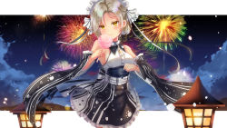 Rule 34 | 1girl, absurdres, aerial fireworks, azur lane, bare shoulders, black skirt, black sleeves, blurry, blurry background, blurry foreground, breasts, cloud, cloudy sky, collared shirt, commentary request, cotton candy, cross, depth of field, detached sleeves, dress shirt, fireworks, food, frilled skirt, frills, highres, holding, holding food, holmemee, long sleeves, night, night sky, sheffield (a moment&#039;s respite) (azur lane), sheffield (azur lane), shirt, skirt, sky, sleeveless, sleeveless shirt, small breasts, solo, white shirt