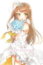 Rule 34 | 10s, 1girl, blush, bouquet, brown hair, detached collar, dress, flower, gmanee, happy birthday, highres, long hair, looking at viewer, love live!, love live! school idol festival, love live! school idol project, md5 mismatch, minami kotori, resized, resolution mismatch, sketch, solo, source larger, tears, tiara, very long hair, wedding dress, yellow eyes