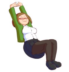 Rule 34 | 1girl, arms up, brown hair, fupoo, glasses, nikki (swapnote), solo, swapnote, thick thighs, thighs