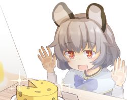 Rule 34 | + +, 1girl, against glass, animal ears, blue bow, bow, capelet, cheese, drooling, food, grey hair, grey shirt, hair between eyes, long sleeves, looking down, mouse ears, mouth drool, nazrin, open mouth, plate, red eyes, reflection, saisoku no yukkuri, shirt, short hair, solo, sparkle, swiss cheese, thick eyebrows, touhou, upper body