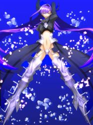 Rule 34 | 10s, 1girl, blue eyes, crotch plate, fate/extra, fate/extra ccc, fate (series), leg armor, long hair, meltryllis (fate), midriff, navel, purple eyes, purple hair, revealing clothes, roki (shouka65), solo, very long hair