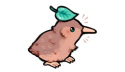 Rule 34 | animal, animal focus, bird, brown feathers, chibi, commentary, english commentary, feathers, full body, kiwi (bird), leaf, leaf on head, looking at viewer, no humans, original, simple background, spicymochi, watermark, white background