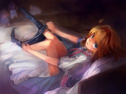 Rule 34 | 1girl, ahoge, alice margatroid, bed, black pantyhose, blonde hair, blue eyes, capelet, clothes pull, doll, dressing, hairband, highres, pantyhose, pantyhose pull, resized, short hair, solo, touhou, ukyo rst, upscaled