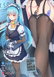 Rule 34 | 1girl, absurdres, apron, black panties, black skirt, black thighhighs, black vest, blue hair, blush, breasts, buttons, cellphone, collarbone, collared shirt, controller, discreet vibrator, earpiece, egg vibrator, eiyuu densetsu, elbow gloves, english text, falcom, female focus, flip phone, frilled apron, frills, from behind, garter straps, gloves, hairband, highres, holding, holding phone, indoors, kaga mi, kuro no kiseki, layered gloves, legs, long hair, miniskirt, multiple views, open mouth, own hands together, panties, phone, pov, puffy short sleeves, puffy sleeves, remote control, remote control vibrator, risette twinings, scarf, see-through, sex toy, shirt, short sleeves, sidelocks, skirt, small breasts, standing, sweat, thighhighs, underwear, vest, vibrator, vibrator in thighhighs, vibrator under clothes, vibrator under panties, waist apron, white apron, white gloves, white hairband, white shirt, yellow eyes, yellow scarf