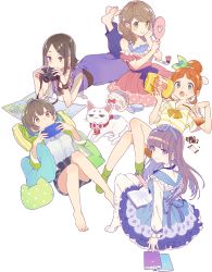 Rule 34 | 10s, 5girls, arai minamo, artist request, bag, bandeau, bare shoulders, barefoot, belt, black bandeau, black hair, black shirt, blue bow, blue dress, blue eyes, blue hairband, blue neckwear, blush, body blush, book, book on lap, bookmark, bow, bowtie, bracelet, breasts, brown belt, brown eyes, camera, cat, cat-shaped pillow, controller, cup, dress, dress bow, drinking glass, earrings, eating, enishi (himote house), eyes visible through hair, flower, food, food on face, frilled dress, frills, full body, game console, gradient eyes, green eyes, green hairband, green hoodie, green jacket, green legwear, grey eyes, grey shorts, hair bun, hair flower, hair ornament, hair over shoulder, hairband, hand on own cheek, hand on own face, handbag, himote house, himote kinami, himote kokoro, himote tokiyo, holding, holding camera, holding controller, holding cup, holding drinking glass, holding mirror, hongou tae, hood, hooded jacket, hoodie, jacket, jewelry, juice, key visual, knees together feet apart, large breasts, layered dress, legs up, light brown hair, lolita fashion, long hair, looking at viewer, low twintails, lying, map, medium breasts, mirror, mole, mole under eye, multicolored eyes, multicolored hair, multiple girls, necklace, off shoulder, official art, on back, on stomach, open mouth, orange eyes, orange hair, orange juice, orange neckwear, orange skirt, pants, pantyhose, parted lips, pillow, pink dress, polka dot pillow, print dress, print hairband, print legwear, promotional art, puffy short sleeves, puffy sleeves, purple dress, purple hair, purple pants, shirt, short hair, short shorts, short sleeves, short twintails, shorts, single hair bun, sitting, skirt, smile, socks, streaked hair, striped clothes, striped pillow, striped shirt, striped shorts, swept bangs, the pose, thick eyebrows, tongue, transparent background, twintails, vertical-striped clothes, vertical-striped pillow, vertical-striped shorts, white cat, white frills, white legwear, white shirt, yellow eyes, yokozuwari