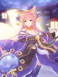 Rule 34 | 10s, 1girl, animal ears, babouo, bow, breasts, cleavage, detached sleeves, fate/extra, fate/grand order, fate (series), fox ears, fox tail, hair bow, hair ribbon, japanese clothes, large breasts, looking at viewer, multiple tails, official alternate costume, pink hair, ribbon, solo, tail, tamamo (fate), tamamo no mae (fate/extra), tamamo no mae (third ascension) (fate), yellow eyes