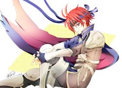 Rule 34 | 1boy, ahoge, armor, atoatto, blue eyes, cape, fingerless gloves, fire emblem, fire emblem: the binding blade, gloves, greaves, looking at viewer, male focus, nintendo, pauldrons, red hair, roy (fire emblem), shoulder armor, smile, solo