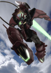 Rule 34 | 1990s (style), cable, energy sword, from below, glowing, gundam, gundam epyon, gundam wing, looking down, mecha, no humans, outdoors, retro artstyle, robographer, robot, sky, solo, sword, weapon, whip