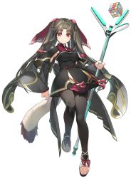 Rule 34 | 1girl, absurdly long hair, aged up, amazuyu tatsuki, animal ears, aquaplus, blush, breasts, brown hair, cait sith (utawarerumono: lost flag), cleavage, closed mouth, dress, full body, gradient eyes, gradient hair, hair between eyes, hair ribbon, highres, holding, holding staff, holding weapon, lips, long hair, long twintails, looking at viewer, medium breasts, mole, mole under eye, multicolored eyes, multicolored hair, nekone (utawarerumono), official art, pantyhose, parted bangs, raised eyebrows, red eyes, ribbon, sideboob, sidelocks, smile, solo, staff, staff (weapon), standing, standing on one leg, tail, taut clothes, taut dress, transparent background, twintails, utawarerumono, utawarerumono: itsuwari no kamen, utawarerumono: lost flag, very long hair, weapon