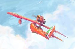 Rule 34 | 1990s (style), 1boy, aircraft, airplane, boat, cloud, day, flying, flying boat, kurenai no buta, male focus, marmelo, no humans, ocean, outdoors, porco rosso (character), retro artstyle, savoia s.21, solo, studio ghibli, vehicle focus, water, watercraft