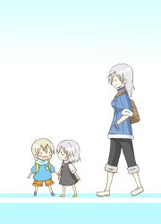 Rule 34 | aurora e. juutilainen, backpack, bag, blonde hair, blush, child, eila ilmatar juutilainen, holding hands, hands in pocket, sanya v. litvyak, siblings, silver hair, sisters, smile, strike witches, walking, world witches series
