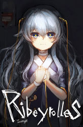 Rule 34 | 1girl, 3:, artist name, bags under eyes, blood, blood bag, blue eyes, blue hair, character name, closed mouth, crying, crying with eyes open, dress, furrowed brow, girls&#039; frontline, hair between eyes, highres, icenight, long hair, looking at viewer, own hands together, ribeyrolles (girls&#039; frontline), sketch, solo, tears, very long hair, wavy hair