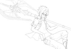 Rule 34 | 1boy, axe, boots, closed mouth, collarbone, final fantasy, final fantasy xv, greyscale, hair between eyes, holding, holding axe, holding weapon, male focus, monochrome, neko sheep, noctis lucis caelum, over shoulder, simple background, sketch, solo, weapon, weapon over shoulder, white background