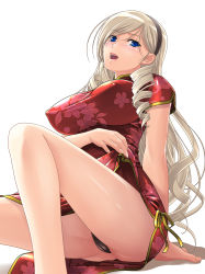 Rule 34 | 10s, 1girl, black panties, blonde hair, blue eyes, blush, breasts, cameltoe, celia kumani entory, china dress, chinese clothes, doroemon (pixiv), dress, drill hair, covered erect nipples, hair ornament, highres, impossible clothes, large breasts, long hair, mizoro tadashi, no bra, open mouth, panties, smile, twin drills, underwear, walkure romanze